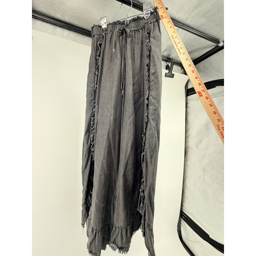Easel Los Angeles Gray Tencel Wide Leg Ruffle Frayed Pants Small